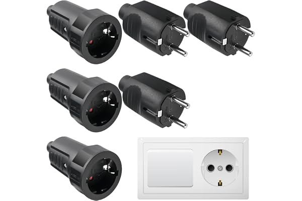 3 par Schuko-kontakterkoppling: 250 V 16 A IP44 säkerhetskontaktkontakt, gummi jordad koppling set med böjskydd, 2-polig, yttre vattentät svart jordad stickkontakt och gummikoppling utan kabel