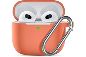 Ouwegaga Cover per Airpods 3, Silicone Custodia per Airpods Terza Generazione 2021, Protezione Completa del Corpo Cover Compatìbile con Apple Airpods 3 Case, con Moschettone,Corallo