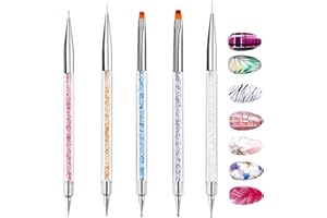 MTSKAEO 5 pezzi Pennelli Unghie Gel Brush Pennelli Unghie Art Set Professionali, Per UV Gel Liner Pittura Pennello, Painting Detailing, Decorazioni Unghie Penne Dotter per Nail Art Attrezzi a Doppia Punta