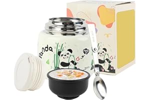 FYting Termo Comida Bebe,500 ml Termo Comida Caliente,316 de Acero Inoxidable con Tazón y Cuchara, Manija, Aislamiento y Frío para Sopa, Gachas, Helados y Yogurt (Panda)