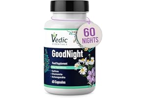VEDIC ESSENTIALS Vedic Saffron + Chamomile + Ashwagandha. Melatonin Alternative Natural Sleep Aid | Quick, Good Night Sleep | Vedic, Vegan, Halal, Gluten-Free Sleep Supplement | Stress & Anxiety Relief | 60 Nights