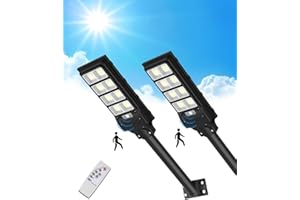 Sararoom 2 Pack 400w Solaire Exterieur Lampadaire-720 LED DéTecteur de Projecteur LED Jardin Lampe avec TéLéCommande 6500k 10000lm Blanc Froid IP65 Impermable Pour Rue Garage Éclairage public