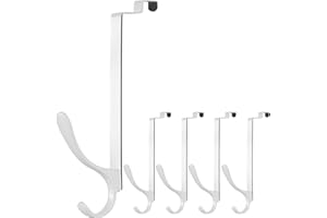 SKOLOO Kleiderhaken Tür Einhängen, 5 Stück, Metall Türhaken Ohne Bohren, Türgarderobe für Handtuchhalter, Mäntel, Mäntel, Weiß