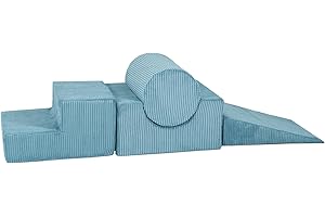 MEOWBABY 4-Elements Soft Foam Blocks Playset - Aire de Jeux pour Bébés et Tout-Petits, Blocs d'escalade d'intérieur, Kord, Turquoise
