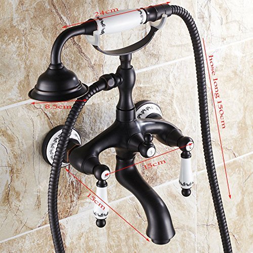 Hiendure® Messing Wandhalterung Badewanne Mitte verbreitet Badewanne Wasserhahn mit Handbrause, Öl eingerieben Bronze-Finish - 3
