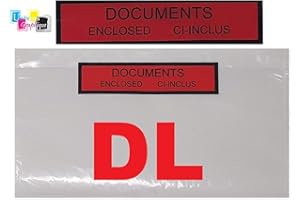UNIVERS GRAPHIQUE De 100 a 10 000 Pochette porte document ci-inclus format DL (A4 plié en 3) adhésives transparente, imprimée documents ci-inclus et documents Enclosed - Pochette d’Expédition autocollante DL 225 x 122 mm pour petit colis, paquets, Pochette autocollant fort REF UGPAI2-500