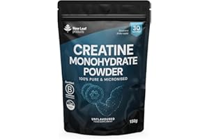 NEW LEAF PRODUCTS Creatine Monohydrate Powder 100% Pure Micronized Creatine - 150g Increased Absorption & Mixing, Creatine Powder for Physical Performance + Scoop Pre Post Workout Gym Supplements UK Made by New Leaf