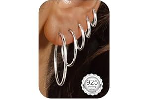 LOLIAS 5 Pares Pendientes Aro Plata Ley 925 para Mujer Pendientes Plata/Oro Hipoalergénicos Ligeros Pequeños Medianos Grandes Pendientes Apilados para Múltiples Piercings 10/14/20/30/40 mm