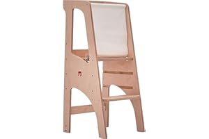 Améliorez l'apprentissage de Votre Enfant avec la Tour d'apprentissage Bianconiglio Kids® Evo : réglable en Hauteur, Bords arrondis, fabriquée à la Main en Italie. (Bois Lavable, Kidsafe)