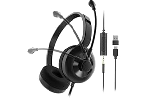 KAMLO Headset Wired Headsets with Mic for Work,Over-Ear Headset with Mute Option & in-Line Controls，Multi-Platform Compatibility for Video Meetings/Skype Chat/Online Courses/Telephone Conferencing