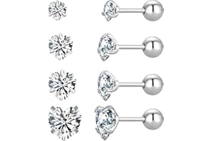 JMFENFA 4 Paar Stern-Herz-Quadrat-Ohrstecker mit Schraubverschluss, 18 Karat vergoldeter chirurgischer Edelstahl Zirkonia-Ohrstecker 3-6 mm