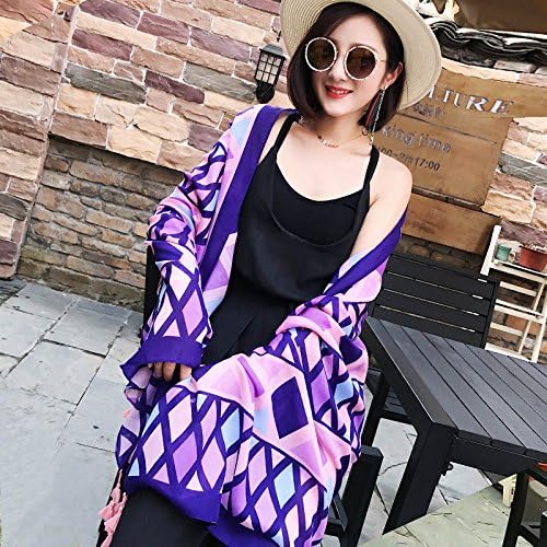 Decoration sj Scarves ladies sunscreen shawl dual-use beach towel spring and summer travel scarf national wind wild (180 * 90cm), purple blue grid
