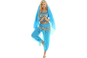 Freebily Vestito Danza del Ventre Donna Schiena Scoperta Danza Orientale Completo Costume Carnevale Donna Principessa Araba Belly Dance Cosplay Halloween