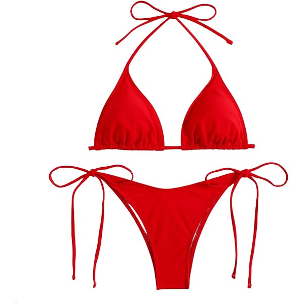Bikini Due Pezzi Donna Regolabile - Top Triangolo Con Lacci, Slip Vita Bassa, Blu, Perfetto Per Spiaggia E Piscina