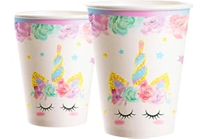 MORAINJAY 16Pcs Unicorn Party Cups,Purple Unicorn Paper Cup,9oz/250ml Colorful Purple Themed Cups for Kids,Table Decorations for Girls Birthday,Unicorn Party Supplies for 16 Guests