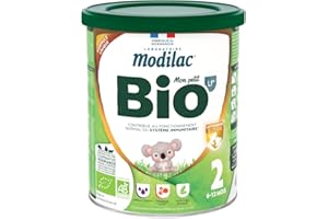 Modilac - Lait Infantile en Poudre Mon Petit Bio 2 Lf+ - Lait Écrémé 100% Français - Riche en Lactoferrine, Vitamines, DHA - Certifié AB - Convient en Relais de l'Allaitement - De 6 à 12 Mois - 800g