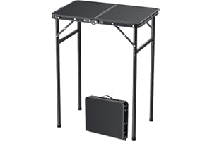 FUNYKICH Small Folding Table 2ft (60x40 cm), Max 75cm Tall Camping Tables 3 Height Adjustable, Lightweight Aluminum Outdoor Table with Carry Handle for Camping, Beach