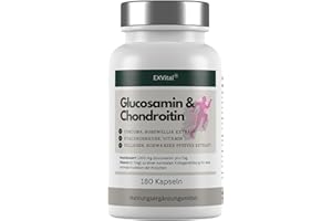 ‎EXVITAL Glucosamin Chondroitin hochdosiert - 1200 mg pro Tag- mit Curcuma, Weihrauch, Hyaluronsäure, Vitamin C, Collagen & Piperin -180 Kapseln, laborgeprüft