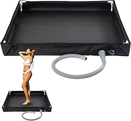 Bandeja de ducha portátil, Base de ducha plegable Ducha plegable para camping con tubo de drenaje de 1 metro, 80x80x10cm Suelo impermeable de lona Oxford resistente, Base de ducha para camping para