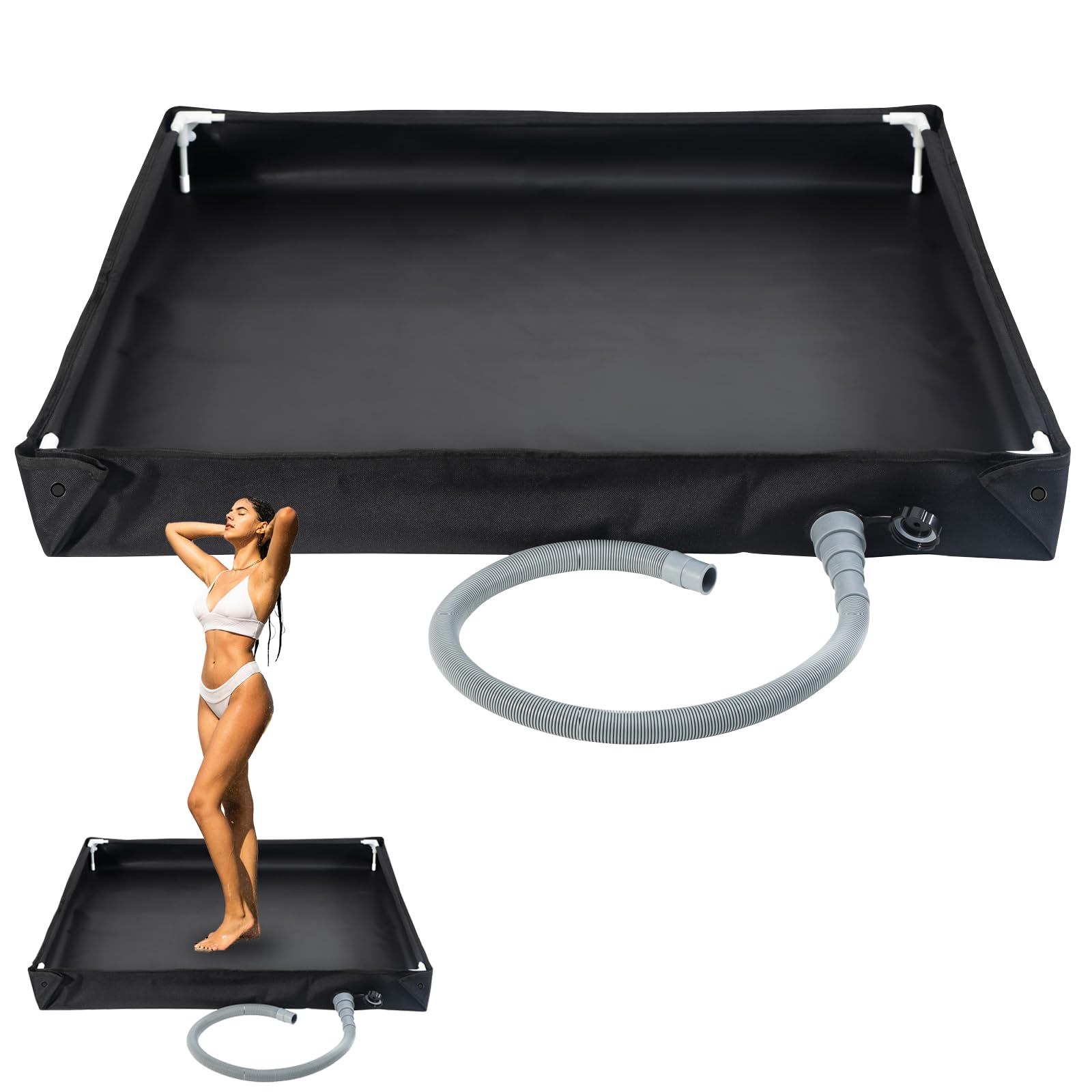 Bandeja de ducha portátil, Base de ducha plegable Ducha plegable para camping con tubo de drenaje de 1 metro, 80x80x10cm Suelo impermeable de lona Oxford resistente, Base de ducha para camping para - 1