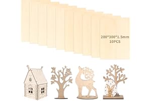 ‎QUOTRE 10 Stück Sperrholz Balsaholz Platten 200 x 300 x 1,5 mm, Balsa Holzblätter Balsabretter für Laubsäge Handwerk Basteln, Malerei, Dekorationen