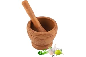 HAPIVIDA Ensemble Mortier et Pilon, Broyeur Ail Manuel Broyeur à Mélange d'épices à L'Ail Broyeur à Bol de Cuisine Smashing Tools(Wood Grain)