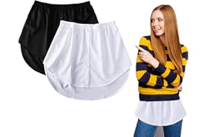COLEESON 2 Stück Damen Blusenrock, Hemdverlängerung Blusen Rock, Damen Mini Unterrock Lower Skirt Sweep Hemd Verlängerung Rock mit Knöpfen für Perfekte Schichtungen in verschiedenen Größen und Längen