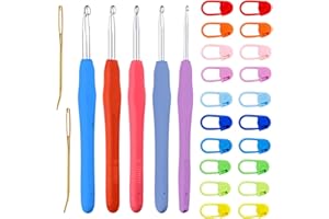 ZEPIQOR 5 Pcs Set di uncinetti,Dimensioni: 6,5 mm, 7 mm, 8 mm, 9 mm, 10 mm,Ganci Grandi e con Aghi e pennarelli per Punto,Con 20 pennarello e 2 spille di lana