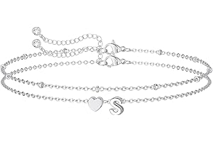 IVELECT Layered Initial Bracelet for Women Girls, Silver Letter A-Z Heart Pendant Bracelet Bead Bracelet Personalized Monogram Charm Bracelet Birthday Gifts for Womens Teen Girls Jewelry