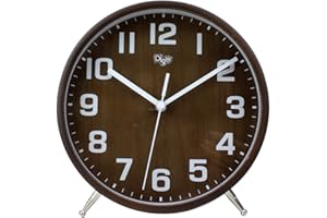 Justup 8 Zoll Holz Tischuhr, Retro Nicht Tickende Tisch Tischuhr mit Batteriebetriebene,Sweep Quarzwerk,HD Glas,Große Ziffern Dekorativ für Schlafzimmer/Wohnzimmer/Kinderzimmer (Braun)