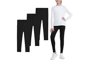 Auranso 3er Pack Leggings Mädchen Kinder Baumwolle Schwarz Leggings Lang Hosen Sport Pants 104 110 116 128 146 152 158