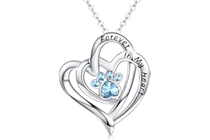 CHENGHONG Paw Print Necklace 925 Sterling Dog Cat Heart Memorial Dog Themed Jewellery Blue Pink Puppy Westie Gifts for Women Girls…