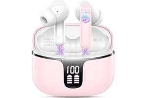 RENIMER Cuffie Bluetooth Stereo HiFi Immersivo con HD Mic - Wireless in Ear 40H LED Display - IP7 Impermeabili Touch Control Auricolari Senza Fili USB-C Rosa