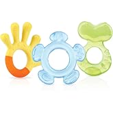 Nuby 3 Stage Teething Set Baby Teether from 3 Months | Refrigerator safe teether with multiple textured surfaces, stimulates