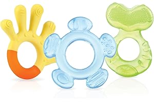 Nuby - Ensemble de Dentition en 3 Étapes - Lot de 3 Anneaux de Dentition pour Bébé - Surfaces Texturées - Compatible avec le Réfrigérateur - 3 mois +
