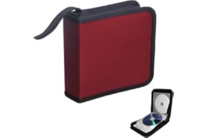 NUWIQ CD DVD Cases for Storage: Red CD Wallet with 40 Capacity Hard Plastic Sleeves for Discs - Portable Holder Carrying Albums and Games for Car Home Travel