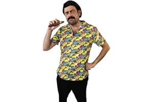 I LOVE FANCY DRESS Disfraz DE Pablo Escobar - Camisa Hawaiana Amarilla + Peluca + Bigote + CIGARRO PELÍCULAS DE TV Disfraces DE SEÑOR DE Las Drogas - TAMAÑO: XX-GRANDE