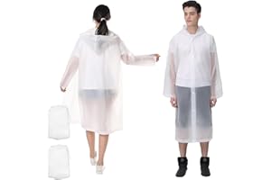 WYTNB 2 Pieces Rain Poncho for Women and Men, Reusable Raincoat with Hood, EVA Waterproof Rain Cape, Portable Rain Poncho, White Raincoat with Drawstring for Hiking Camping Cycling Gardening
