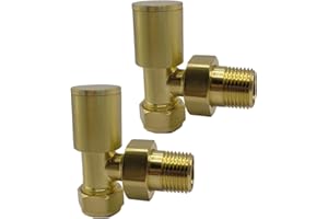 Greened House Alton - Valvole per termosifone angolate in ottone spazzolato, 1/2", 15 mm