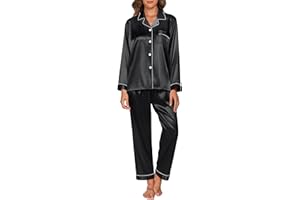 GAESHOW Conjunto de Pijama de Seda de Satén para Mujer, Conjunto de Manga Larga con Botones, Ropa de Dormir, Ropa de Descanso, Conjuntos de Dos Piezas, S-XXL