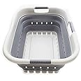 SAMMART Collapsible 3 Handled Plastic Laundry Basket - Foldable Pop Up Storage Container/Organizer - Portable Washing Tub - Space Saving Hamper/Basket (3 handled rectangular, Grey/Dark Grey)