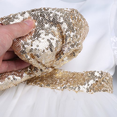 Tiaobug Baby Mädchen Kleid mit Blumen Spitzen und Pailetten Gürtel Schleife Festliche Kleider zur Taufe Hochzeit Geburtstag Festzug Babybekleidung Outfits Weiß 68-74/6-9 Monate - 8