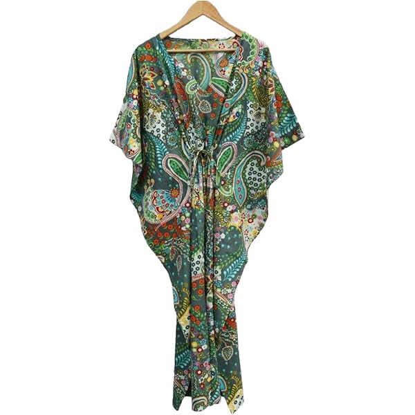 INDACORIFIE Banana Leaf Print Women Kaftan, 100% Cotton