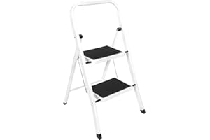 Futura 2 Step Ladder White, Heavy-Duty Steel Folding Ladder & Folding Step Stool with Wide Non-Slip Steps, Anti Slip Feet, 150kg Load Capacity, Ideal for Home/Kitchen/Garden or DIY Step Stool