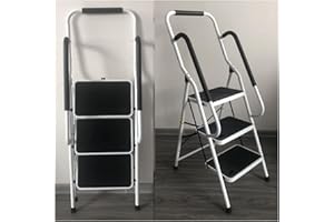 EFANHOME Escabeau Robuste à 3 Marches avec Main Courante de Sécurité Tabouret Pliant Portable Marches en Caoutchouc Antidérapant Pédales Capacité de Charge Maximale 150kg