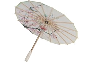 Lwuey Ombrello di Carta Oliato, Cinese Parasole Oleata Impermeabile Fatto A Mano 22 Pollici Orientale Telaio Legno Classico Danza Fiori Prugno Accessori Fotografici Costumi Cosplay Decorazion