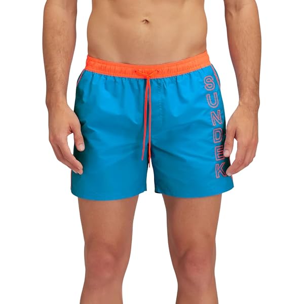 Short De Bain Homme Sundek M680BDP0300 Orange Fluo – Taille Élastique, Fentes Latérales