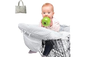 FELLFLYING Baby Shopping Cart Cushion, 2 In 1 Shopping Cart And High Chair Fit Ultra Plush 100 Cotton Upper Full Safety Harness Machine Washable For Baby Toddler Boy Or Girl 120x70cm