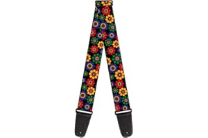 BUCKLE-DOWN gs-w34260 correa para guitarra – diseño psicodélico margaritas negro/Multi Color, 2 cm Ancho y 29 – 54 cm de largo