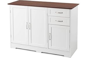 COSTWAY Sideboard Storage Cabinet, Morden Kitchen Cupboard with Adjustable Shelf, Drawers and Doors, Large Buffet Cabinet Unit for Dining Living Room Hallway (White+Vermilion, 100x40x78cm)